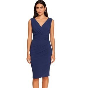 Tadashi Collection Draped Jersey Sheath Dress in Sapphire – NWT Size Small